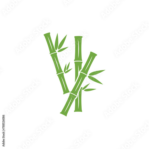 Bamboo logo with green leaf vector icon template