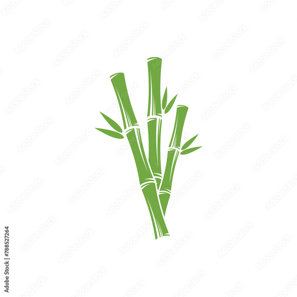 Obraz premium Bamboo logo with green leaf vector icon template