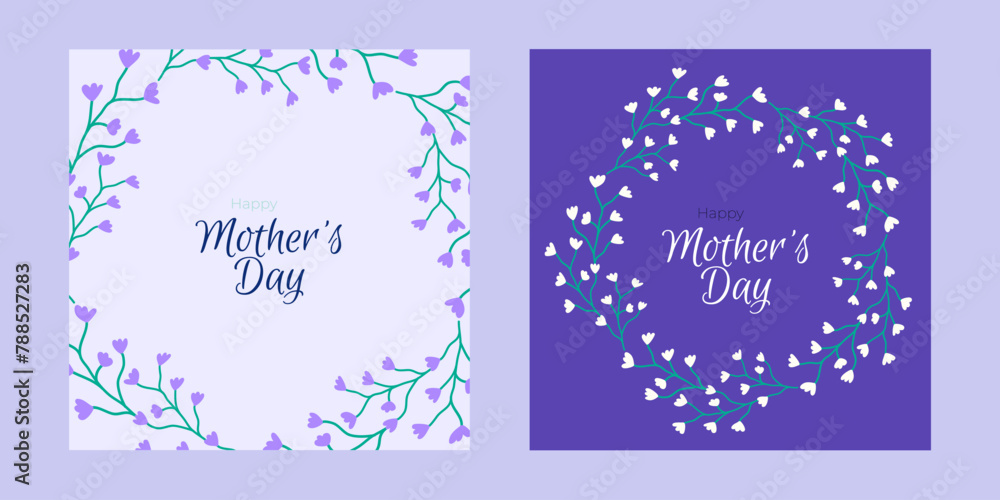 Happy Mothers Day. Vector illustration set with elegant flowers. Design templates for card, banner, invitation.