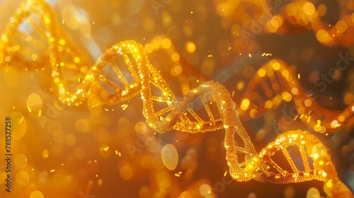 A golden double helix representing DNA on a warm orange background. photo