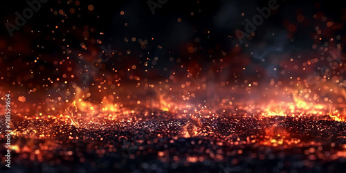 Fire with particles on black background, red fire, fire in the night, Fire flames on black background