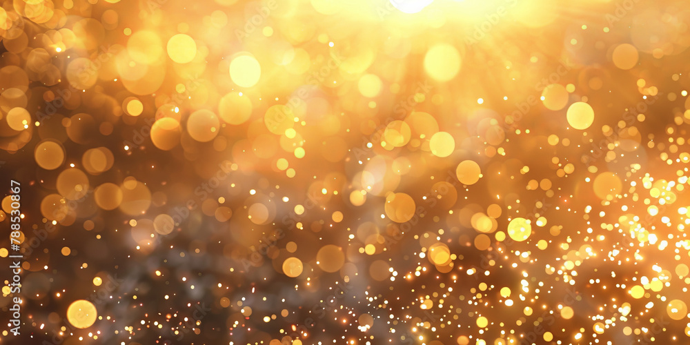 golden lbokeh ight background, New Year background with fireworks and bokeh lights, abstract glitter lights. gold orange defocused light. banner