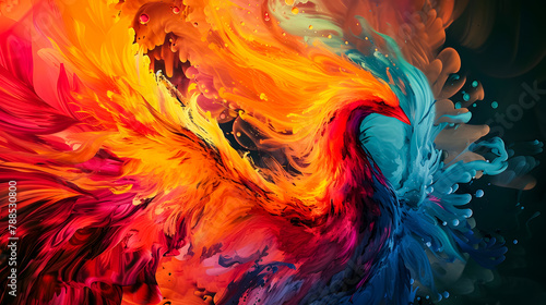 background of a rainbow phoenix bird flying in a sky full of clouds. 3D rendering. Rainbow Phoenix wallpaper 