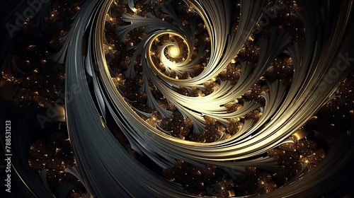 Abstract golden and black texture background featuring the intricate design. Complex pattern.