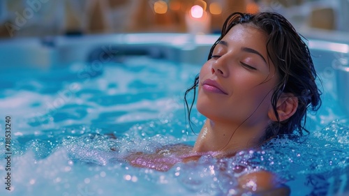Young woman finds serenity and relaxation as she enjoys a spa treatment in a jacuzzi 