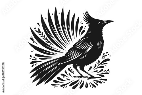 grackle bird line art silhouette vector illustration isolated on transparent background - Generative AI photo