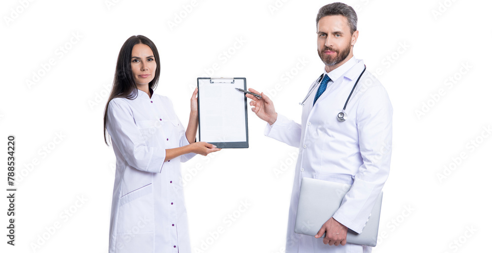 prescriber with nurse. prescription. medicine and healthcare. doctor at hospital. doctor hold medical prescription. doctor internist with clipboard isolated on white. Clipboard for documentation prescriber with nurse. prescription. medicine and healthcare. doctor at hospital. doctor hold medical prescription. doctor internist with clipboard isolated on white. Clipboard for documentation