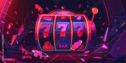 Casino slot machine jackpot 777 vector cartoon illustration