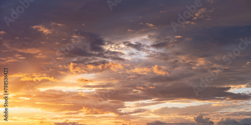 panoramic sunrise in bright rich and saturated colors, sunset twilight sky, high quality photo