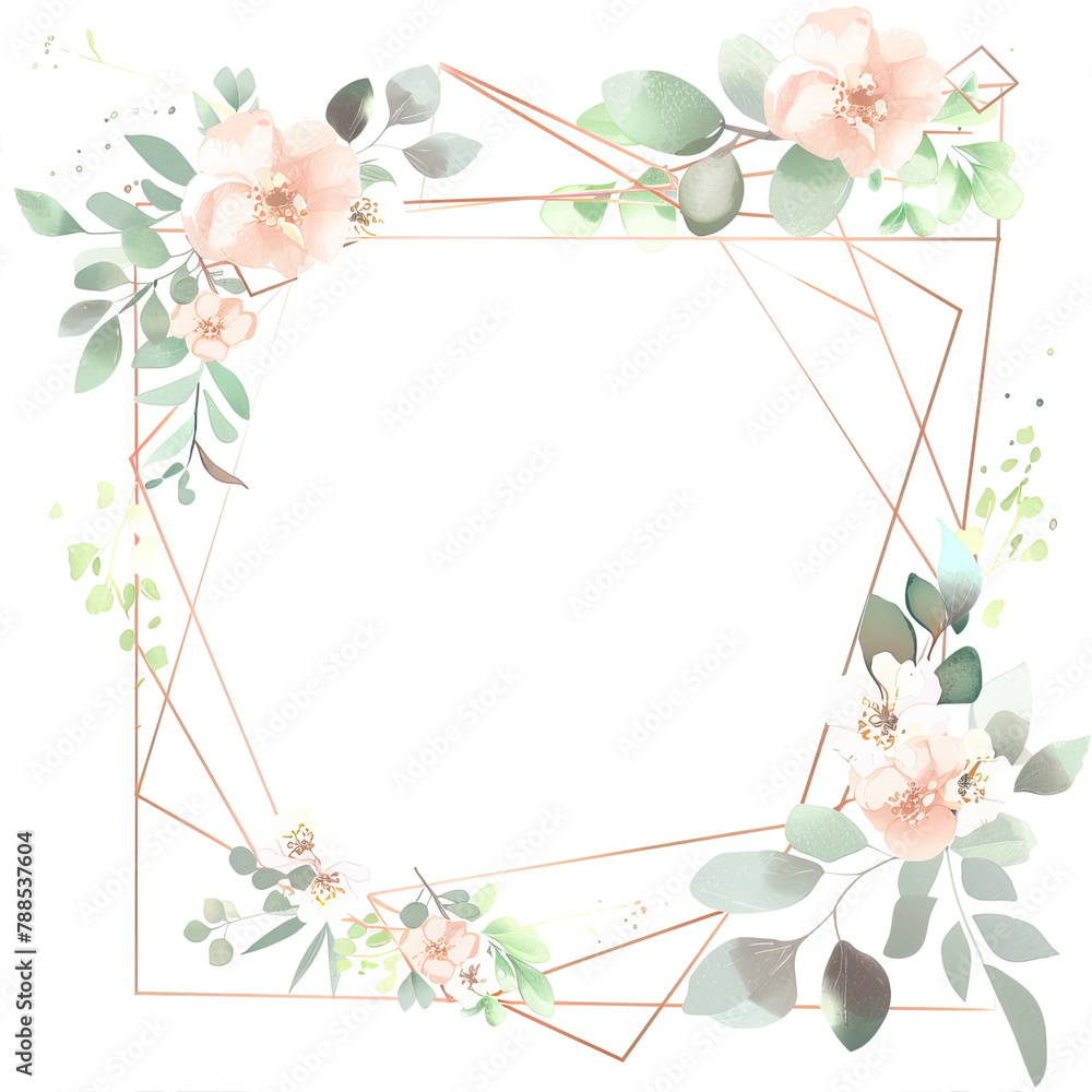 White background with a frame of twigs and flowers
White background with a frame of twigs and flowers