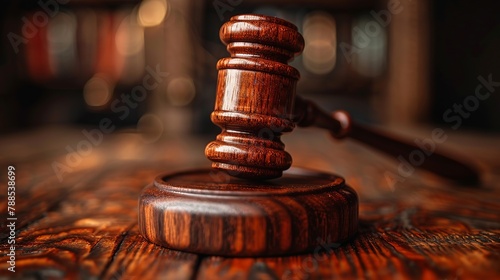 Judges gavel on wooden desk. Law firm concept