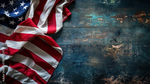 American flag on wooden background with copy space for text. Independence Day concept. photo