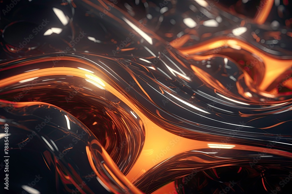 Fluid Orange Waves in A Dark Abstract Setting
