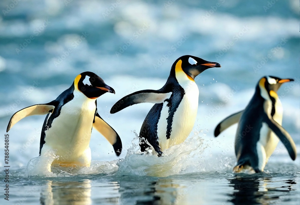 Fototapeta premium penguin in flight jumping from an iceberg 