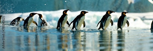 penguin in flight jumping from an iceberg 