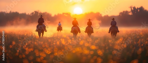 Dawn Riders: Equestrian Prep in Golden Silence. Concept Equestrian Style, Morning Light, Horse Care, Rider Prep, Golden Hour photo