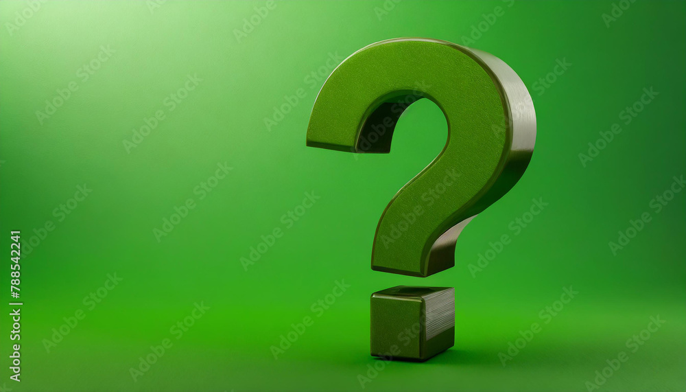 Question mark on green background. 3D rendering. FAQ and QA. Problem solution. Question mark on green background. 3D rendering. FAQ and QA. Problem solution.