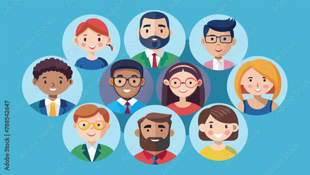 Collection of different avatar characters happy business people men and women Collection of different avatar characters happy business people men and women