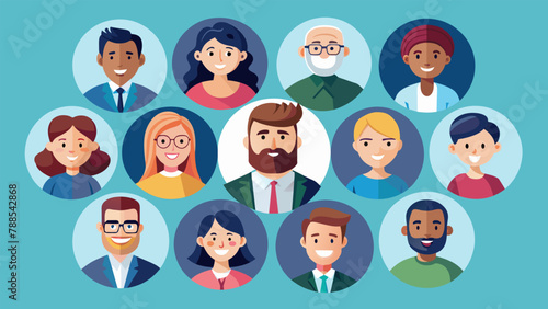 Collection of different avatar characters happy business people men and women