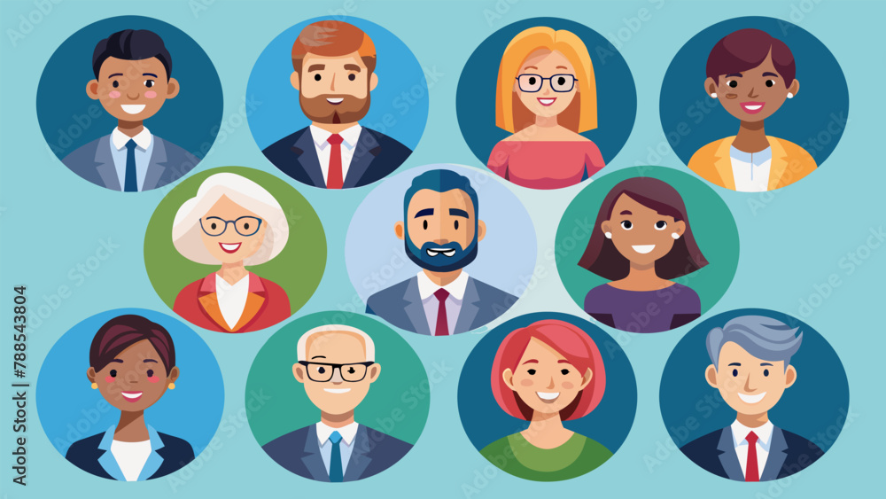 Collection of different avatar characters happy business people men and women Collection of different avatar characters happy business people men and women