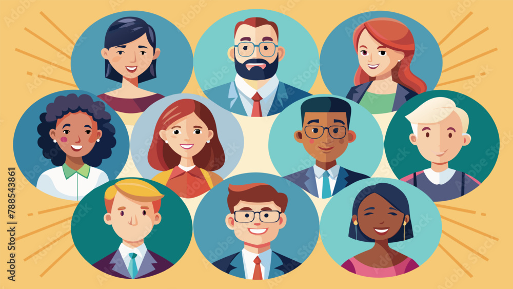 Collection of different avatar characters happy business people men and women Collection of different avatar characters happy business people men and women
