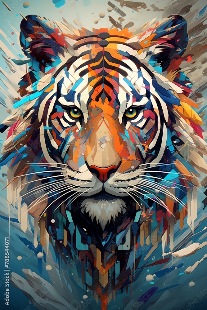 Transform the aerial perspective of wildlife into a mesmerizing digital pixel art piece, showcasing intricate details and dynamic movements of diverse animals with a touch of abstract flair