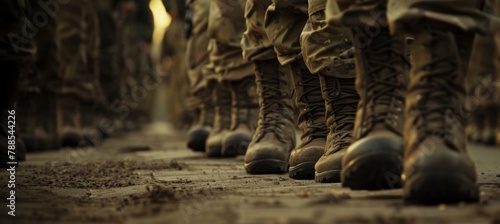 Military Soldiers Marching in Boots on Duty.