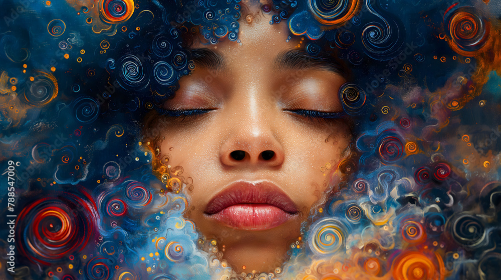 Close up portrait of beautiful young african american woman with closed eyes.