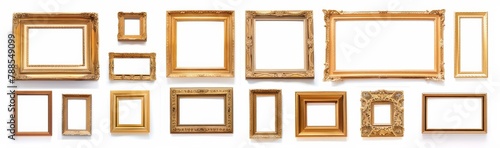 picture frame set isolated on white background gold vintage