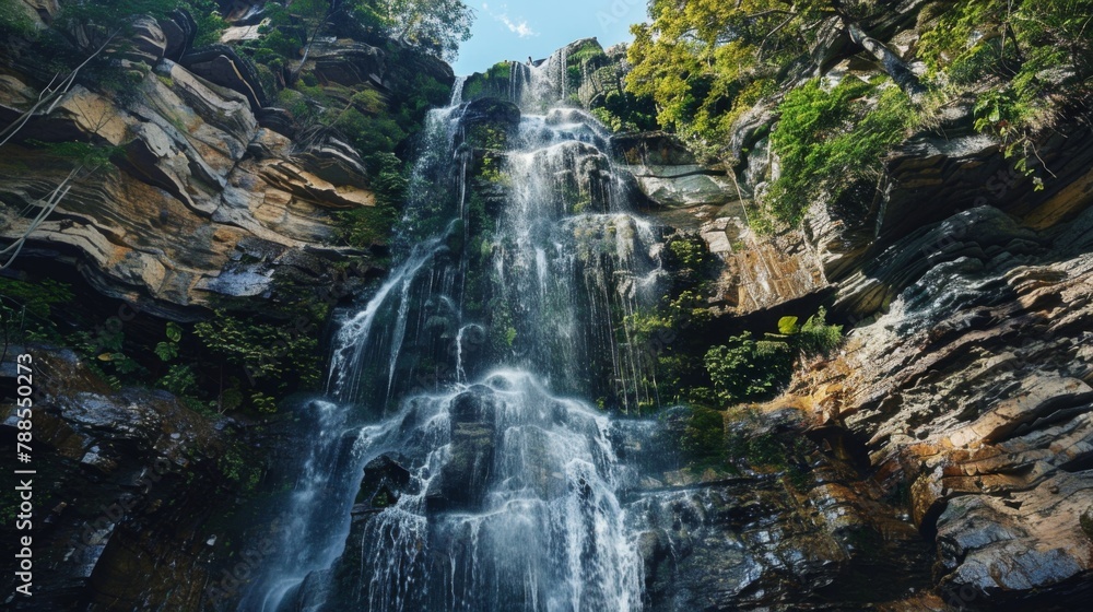A majestic waterfall cascading down a rocky cliff, symbolizing the power and beauty of nature and the importance of preserving natural landscapes.