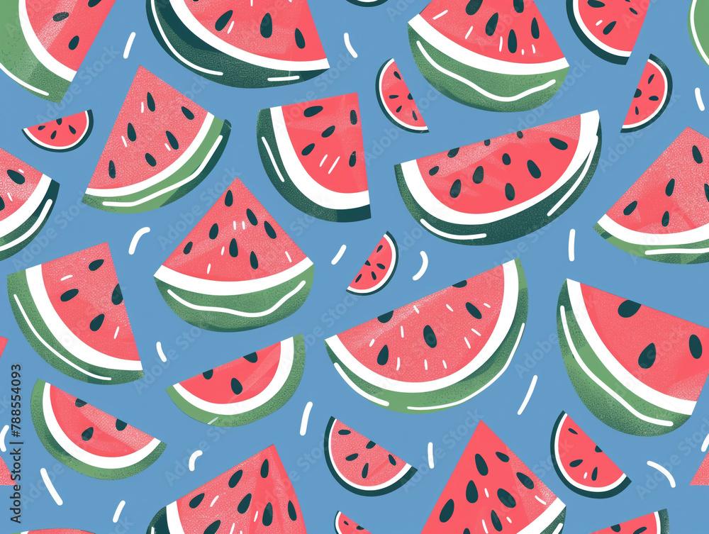 Fototapeta premium Watermelon seamless pattern and illustration. Flat design, simple shape and pastel colors.