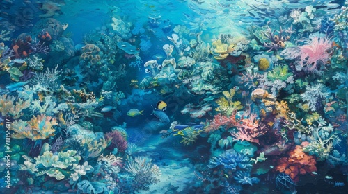 Vibrant Coral Reef Ecosystem Teeming with Marine Life © Oksana Smyshliaeva