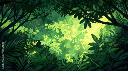 Enchanted Forest Scene with Ethereal Green Lights