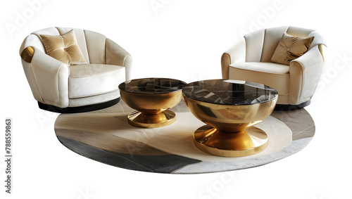 Luxurious furniture, armchair, table and carpet on isolated transparent background
