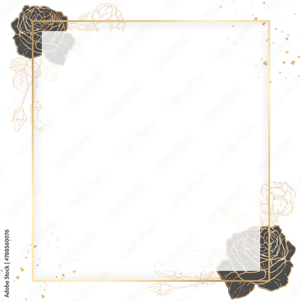 Obraz premium Gold frame with black roses design element