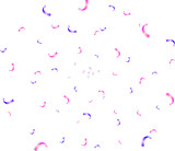 Celebration vector banner background with pink and purple winding confetti, anniversary, greeting with fun explosion