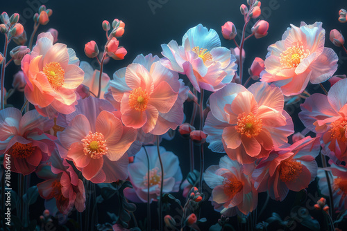 Enchanting Illuminated Blossoms: Ethereal Floral Display at Twilight
