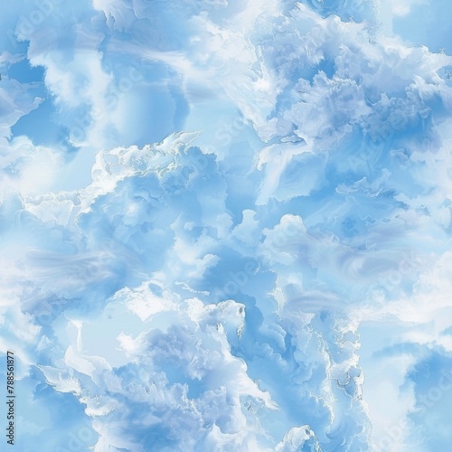 Serene Blue Sky with Fluffy Clouds Texture Background