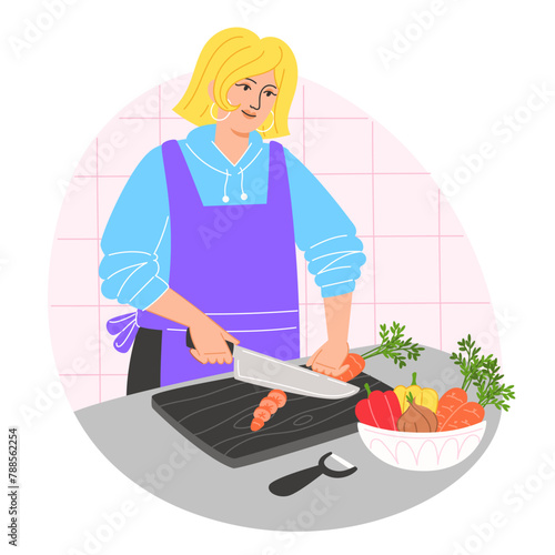 Woman cutting vegetables and preparing food