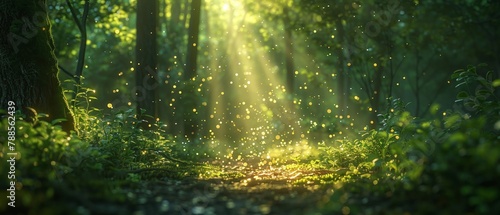 Mindful serenity, mystical forest lights, spiritual awakening photo