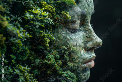Mysterious Woman with Nature-Inspired Face Paint in Moody Lighting © smth.design