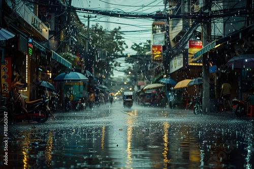 Complex cityscape on a dark rainy day during the rainy season