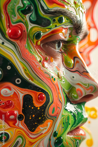 Colorful Paint Swirls Covering Woman's Face in Artistic Portrait © smth.design