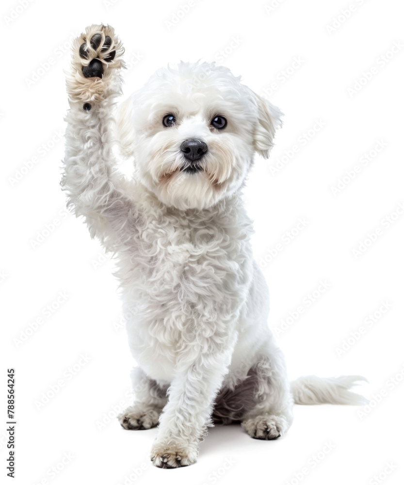 Bichon frise dog giving high five isolated on transparent background