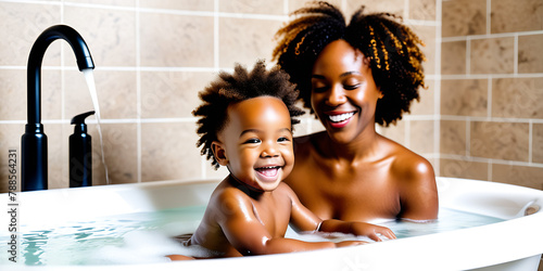 mother together bathroom daughter love toddler motherhood smile bathing bathtubhy photo