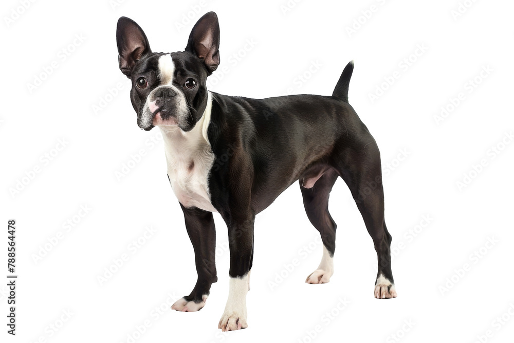Boston terrier dog standing isolated on transparent background