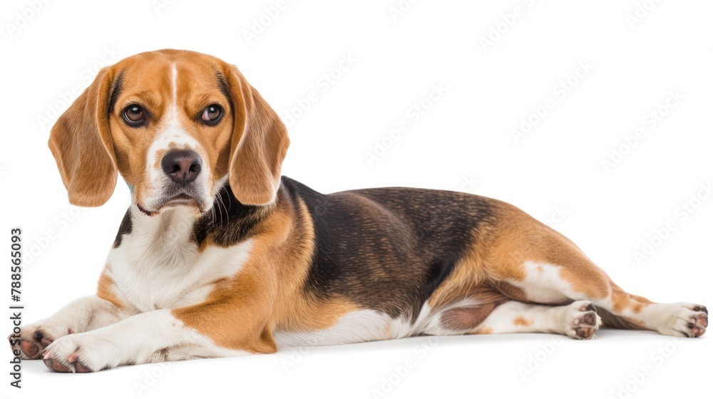 A dog laying down peacefully on a white background. Suitable for pet care or relaxation concepts