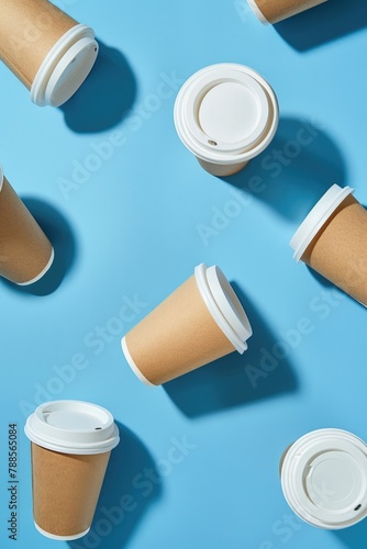 Wallpaper Mural Several coffee cups arranged on a blue table. Perfect for coffee shop ads Torontodigital.ca