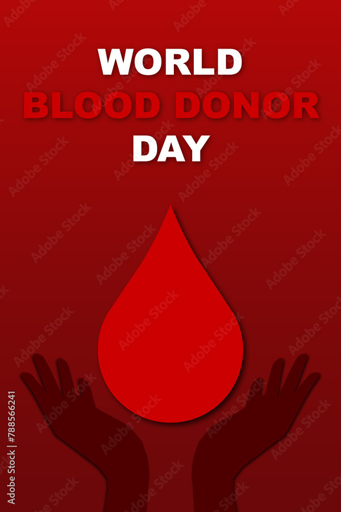 World Blood Donor Day: Upper event title with a central blood drop ...
