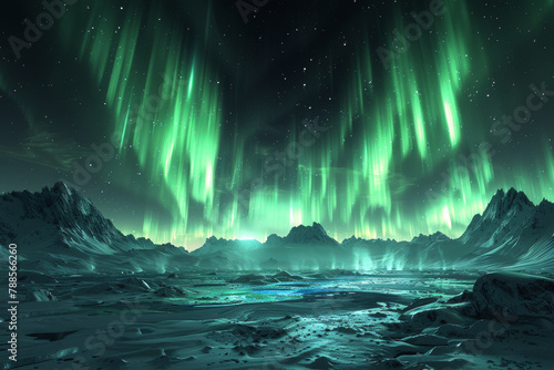 Enchanting Aurora Borealis Display Over Snowy Mountain Landscape